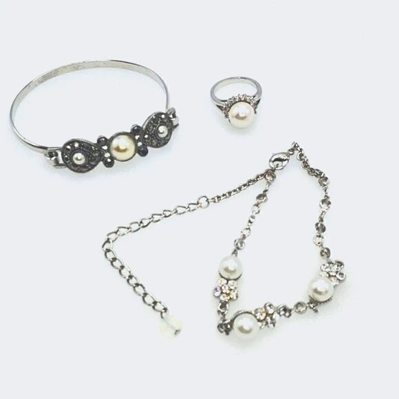 1970s Pearl Bead Costume  Ring, Bracelet and Anklet Jewellery - Picture 1 of 17